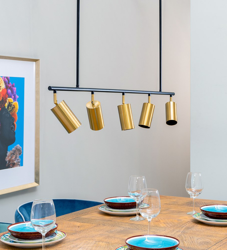 Candeeiro de teto suspenso em metal dourado