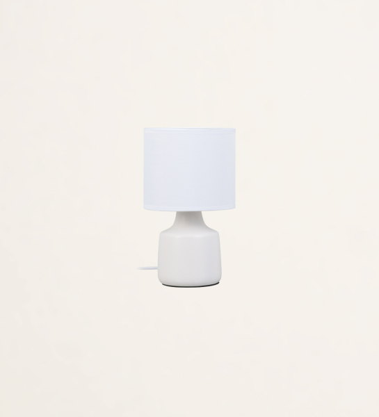 White ceramic table lamp with shade