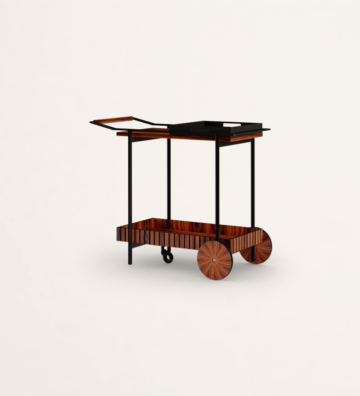 Tea cart with friezes, in high gloss palisander.