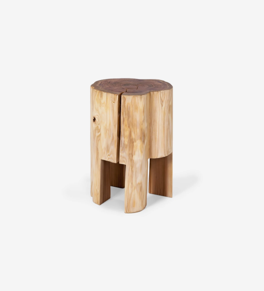 Malmo trunk side table in natural cryptomeria wood, Ø 30 to 40 cm.