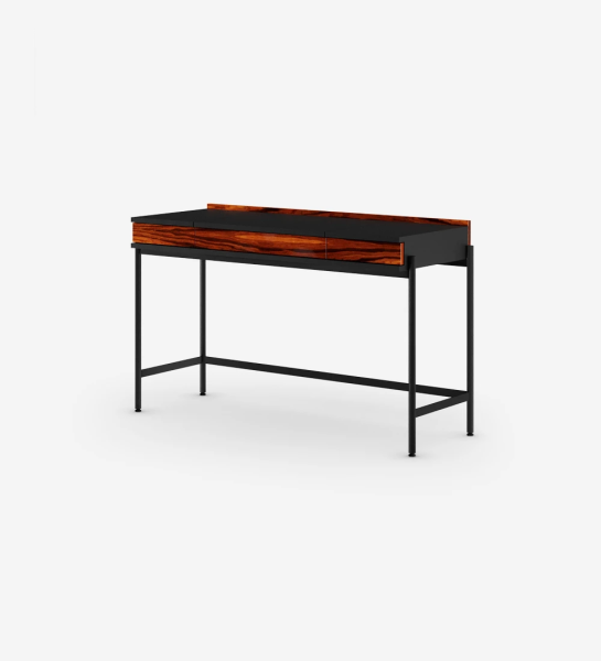 Dressing Table with 2 drawers in high gloss palisander, black structure and black lacquered metal feet with levelers.