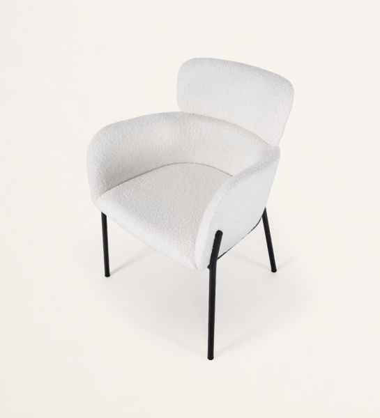Chair with armrest upholstered in fabric, with black lacquered metallic structure.