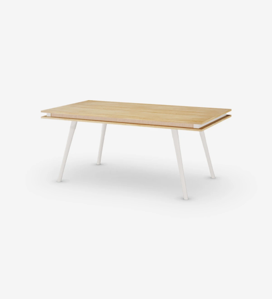 Mesa de comedor rectangular Malmo 180 x 100 cm, tapa en roble natural, pies lacados perla.