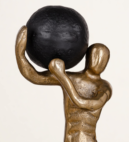 Sculpture homme au ballon en aluminium noir et doré