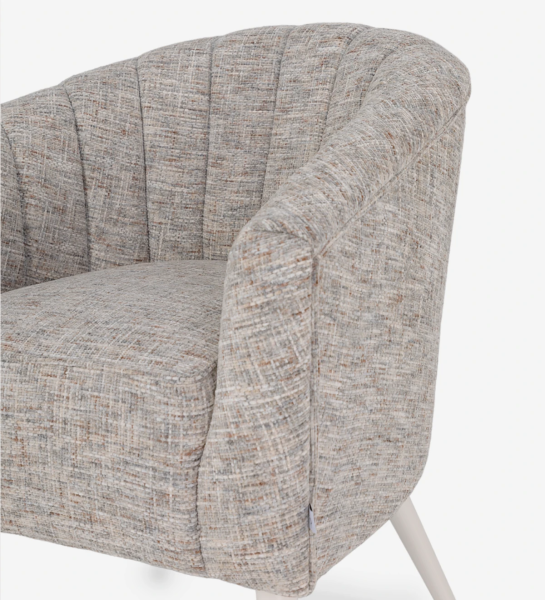 Armchair upholstered in fabric, pearl lacquered feet.