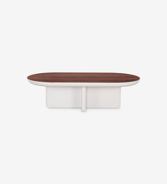 Mónaco rectangular center table, high gloss palissander top, pearl lacquered foot, 120 x 60 cm.