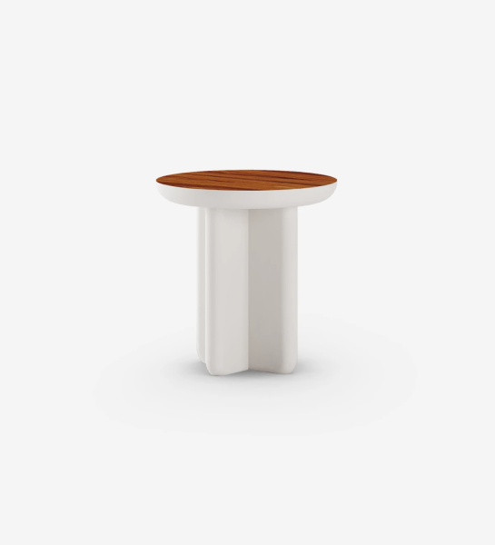 Round side table with pearl lacquered base and high-gloss palisander top.