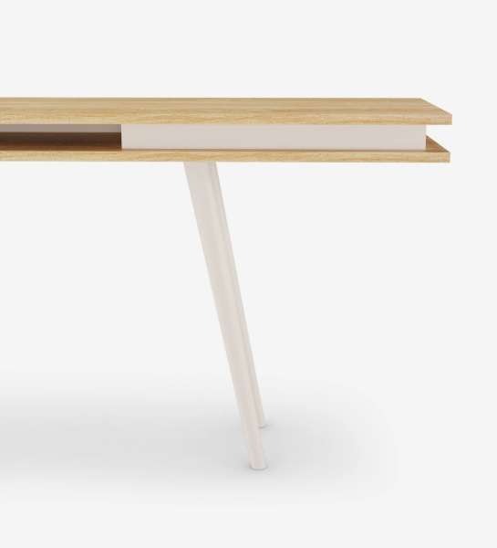 Console in natural oak, with pearl lacquered turned legs.