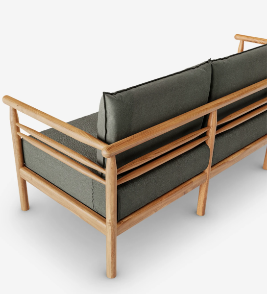 Sofá de 3 plazas con cojines tapizados en tejido y estructura de madera natural