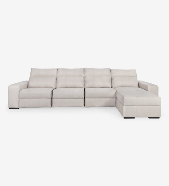 3 seater sofa with chaise longue upholstered in fabric, with relax system and storage on the chaise longue.