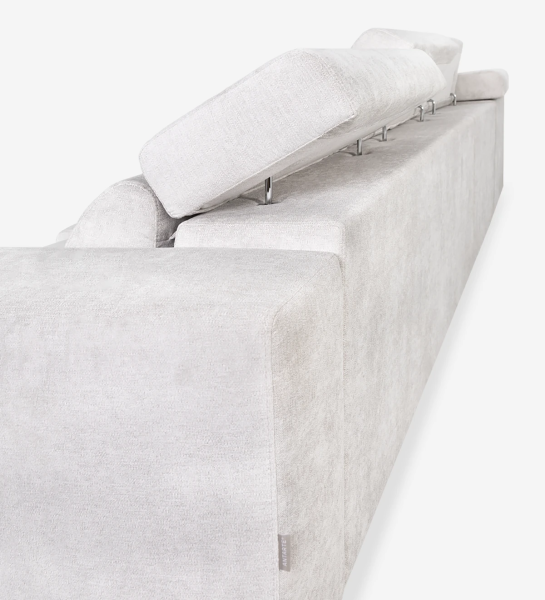 Sofá de 3 plazas con chaise longue, tapizado en tejido, con reposacabezas reclinables y asientos deslizantes.