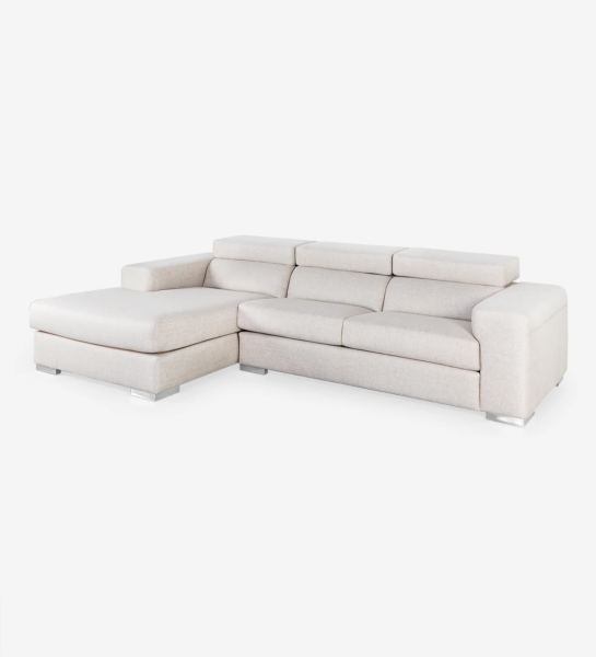 Sofá de 2 plazas con chaise longue tapizado en tejido, con reposacabezas reclinables y pies metálicos.