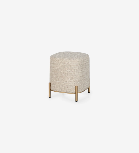 Puff upholstered in fabric, gold lacquered metallic foot.