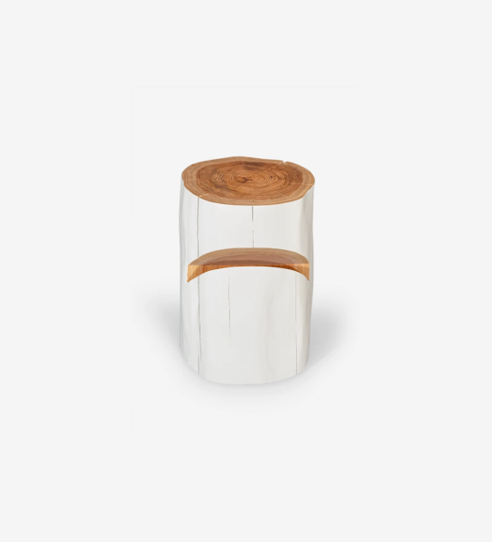 Mesa de cabeceira em madeira natural de criptoméria lacada a pérola