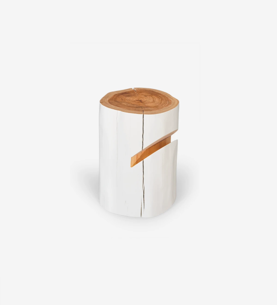 Bedside table in natural cryptomeria wood lacquered in pearl.