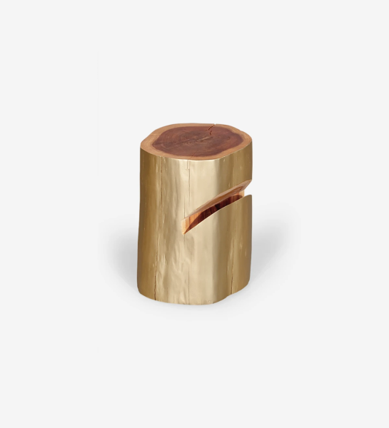 Bedside table in natural cryptomeria wood lacquered in gold.