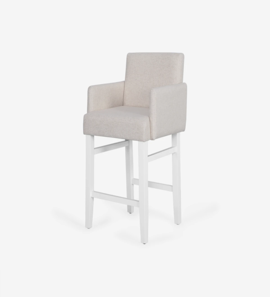 Stool with arms upholstered in fabric, with white lacquered feet.