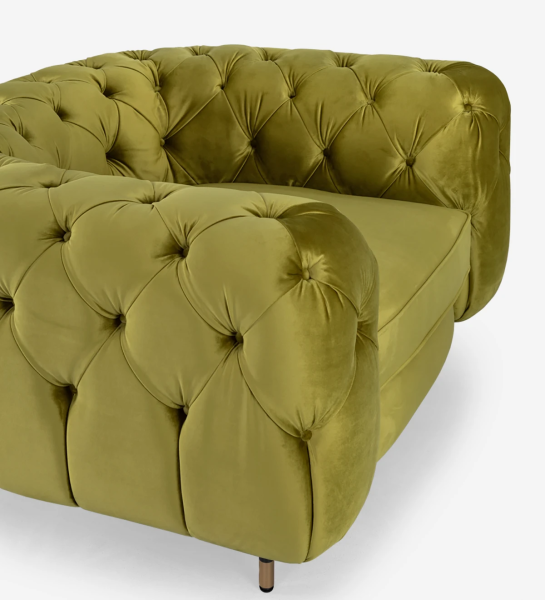 Maple upholstered in fabric, black lacquered metallic feet with gold detail.