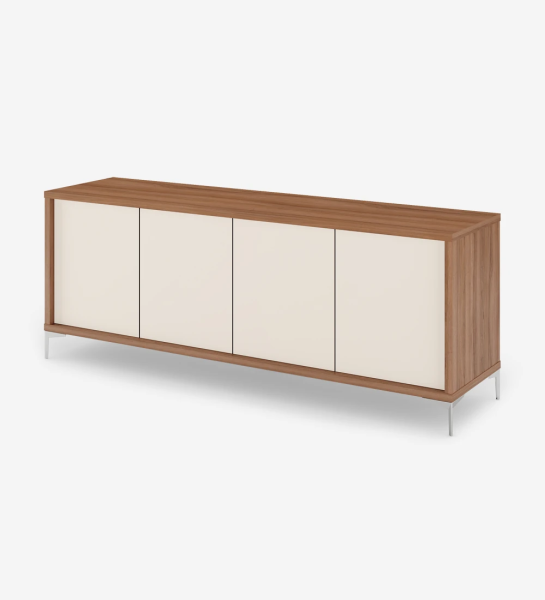 Sideboard with 4 pearl doors, walnut structure and metallic feet.