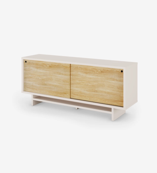 Sideboard with 2 sliding doors in natural oak, with structure in pearl.