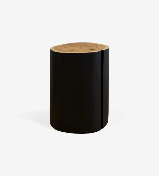 Trunk side table in natural cryptomeria wood, lacquered in black.