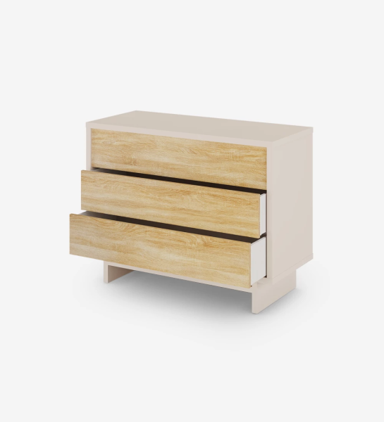 Dresser with 3 drawers in natural oak, with structure in pearl.