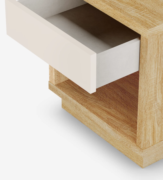 Bedside table with 1 drawer in pearl, with structure in natural oak.