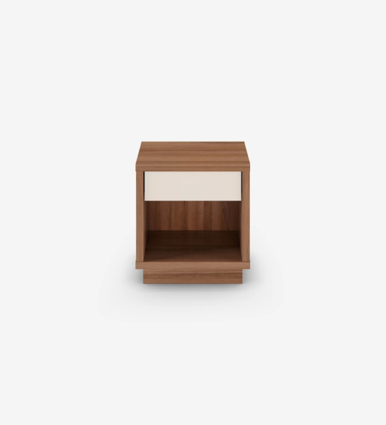 Bedside table with 1 drawer in walnut, with structure in pearl.