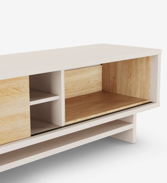 TV Stand with 2 sliding doors and movable module in natural oak, with pearl structure.