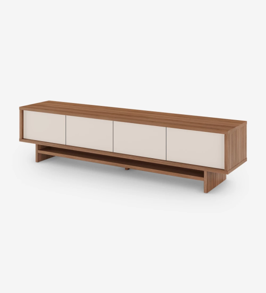 TV Stand with 4 doors in pearl, with structure in walnut.