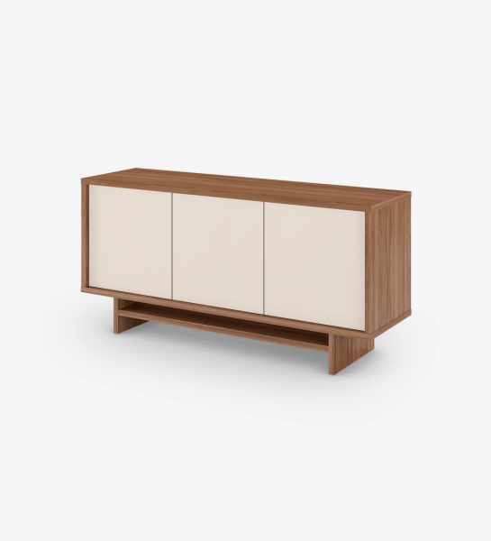Sideboard with 3 doors in pearl, with structure in walnut.