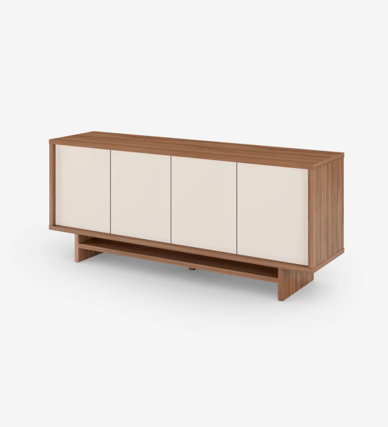 Sideboard with 4 doors in pearl, with structure in walnut.
