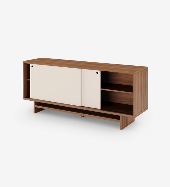 Sideboard with 2 sliding doors in pearl, with structure in walnut.
