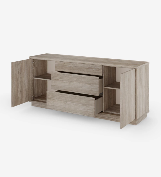 Sideboard with 2 doors, 3 drawers, structure and baseboard in decapé oak.