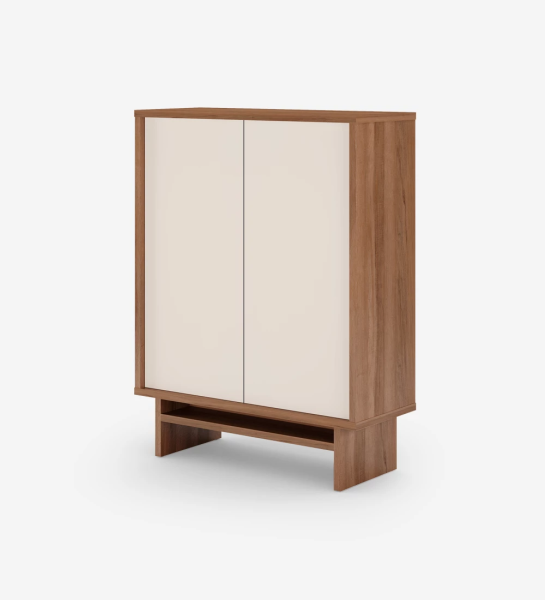 Cupboard with 2 doors in pearl, with structure in walnut.