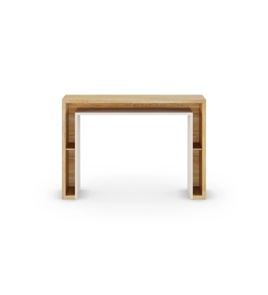 Console en chêne naturel, avec un détail intérieur en perle.
