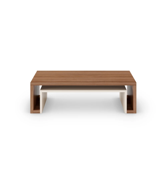 Mesa de centro Rio rectangular en nogal, detalle perla, 110 x 55 cm.