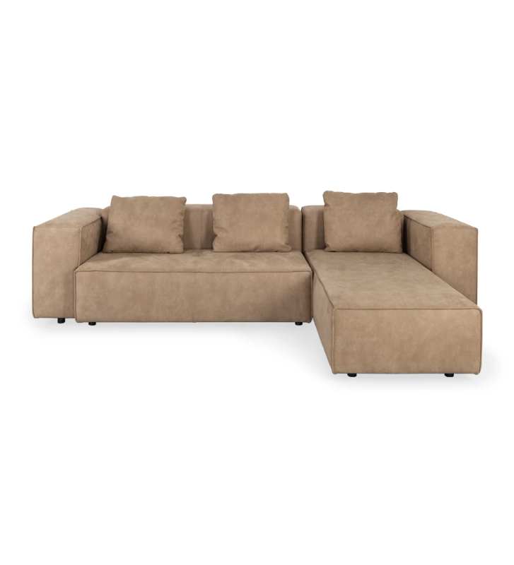 Rio 2-seater sofa and right chaise longue, upholstered in toffee fabric, 289 cm.