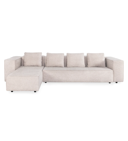 Rio 3-seater sofa and left chaise longue, upholstered in beige fabric, 339 cm.