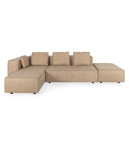 Sofá rinconero Rio con chaise longue y puf, tapizado en tela toffe, 329 x 171 cm.
