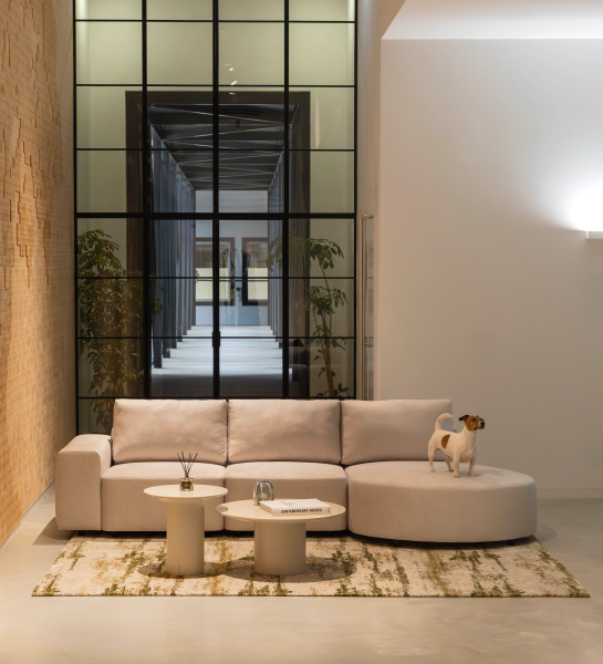 Paris Sofa with Chaise Longue in light gray fabric in modern living room