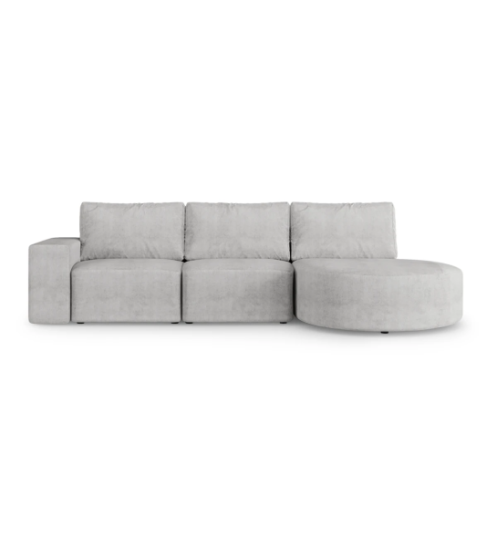 Sofá Paris 2 lugares e chaise longue direita, estofado a tecido cinzento, 307 cm.