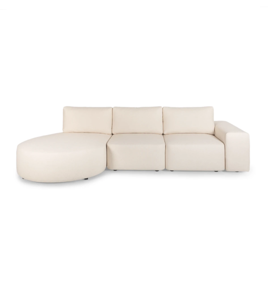 Sofá Paris 2 lugares e chaise longue esquerda, estofado a tecido bege, 307 cm.
