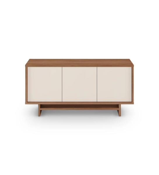 Sideboard with 3 doors in pearl, with structure in walnut.