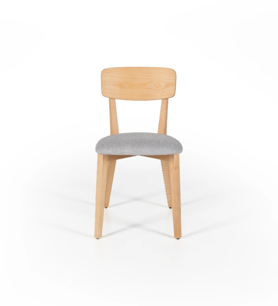 Chair in natural ash wood with fabric upholstered seat.