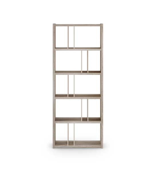 Estantería vertical Dallas en roble decapé con laterales interiores perla 75 x 185 cm.