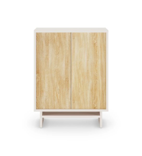 Louceiro com 2 portas em carvalho cor natural, com estrutura em pérola.
