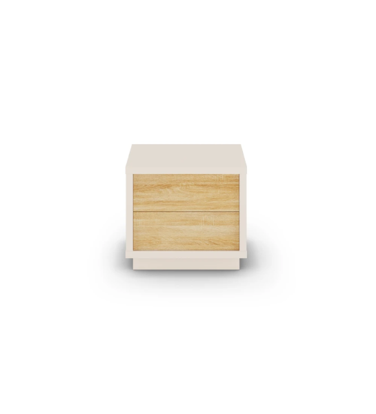 Bedside table with 2 drawers in natural oak, with structure in pearl.