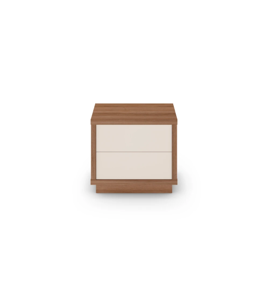 Bedside table with 2 drawers in pearl, with structure in walnut.