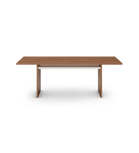 Mesa de jantar Dallas retangular 150 x 90 cm, em nogueira, prateleira em pérola.